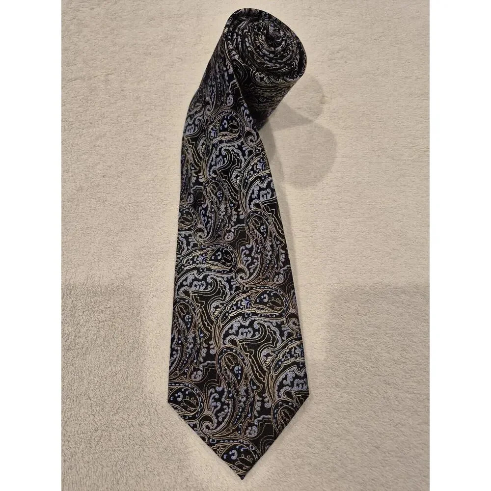Platinum Designs Mens L Blue Brown Beige Blk Silk Paisley Dress Tie Pre-owned